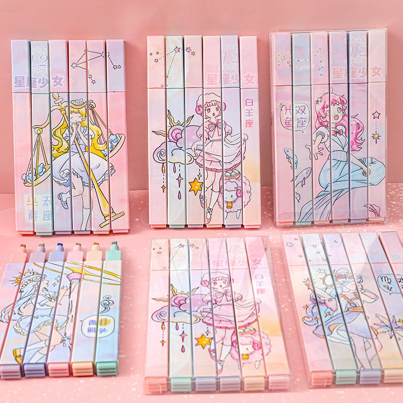 6 kpl Constellation Highlighters Pastelli Cute