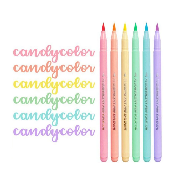 6 väriä pehmeä sivellin, fluoresoiva kynäsarja Art Color Highlighter